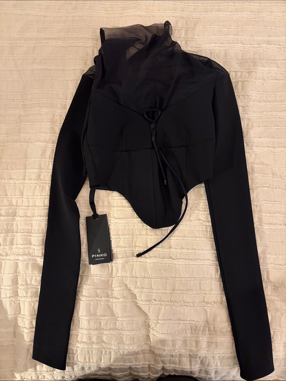 Pinko Black Long-Sleeve Mesh Corset Top - NWT
